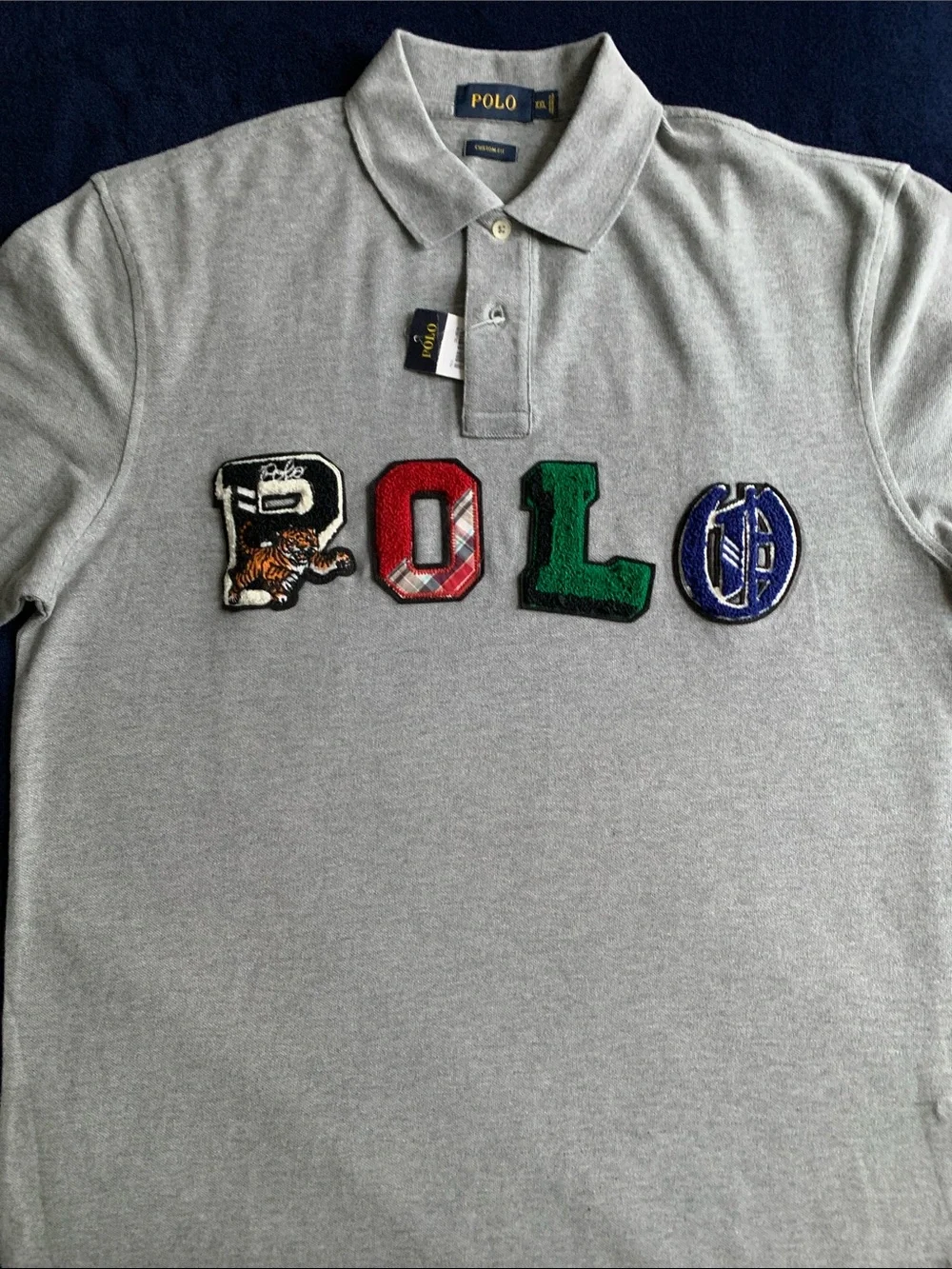 Polo by Ralph Lauren SE Gray Polo Shirt with Multicolor Patch Letters
